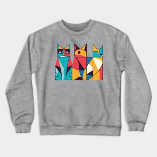 Geometric Cats Colorful Abstract Retro Design Crewneck Sweatshirt